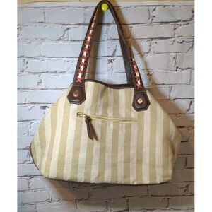 Big Buddha‎ Large Fabric And Faux Leather Tote Purse Shoulder Bag